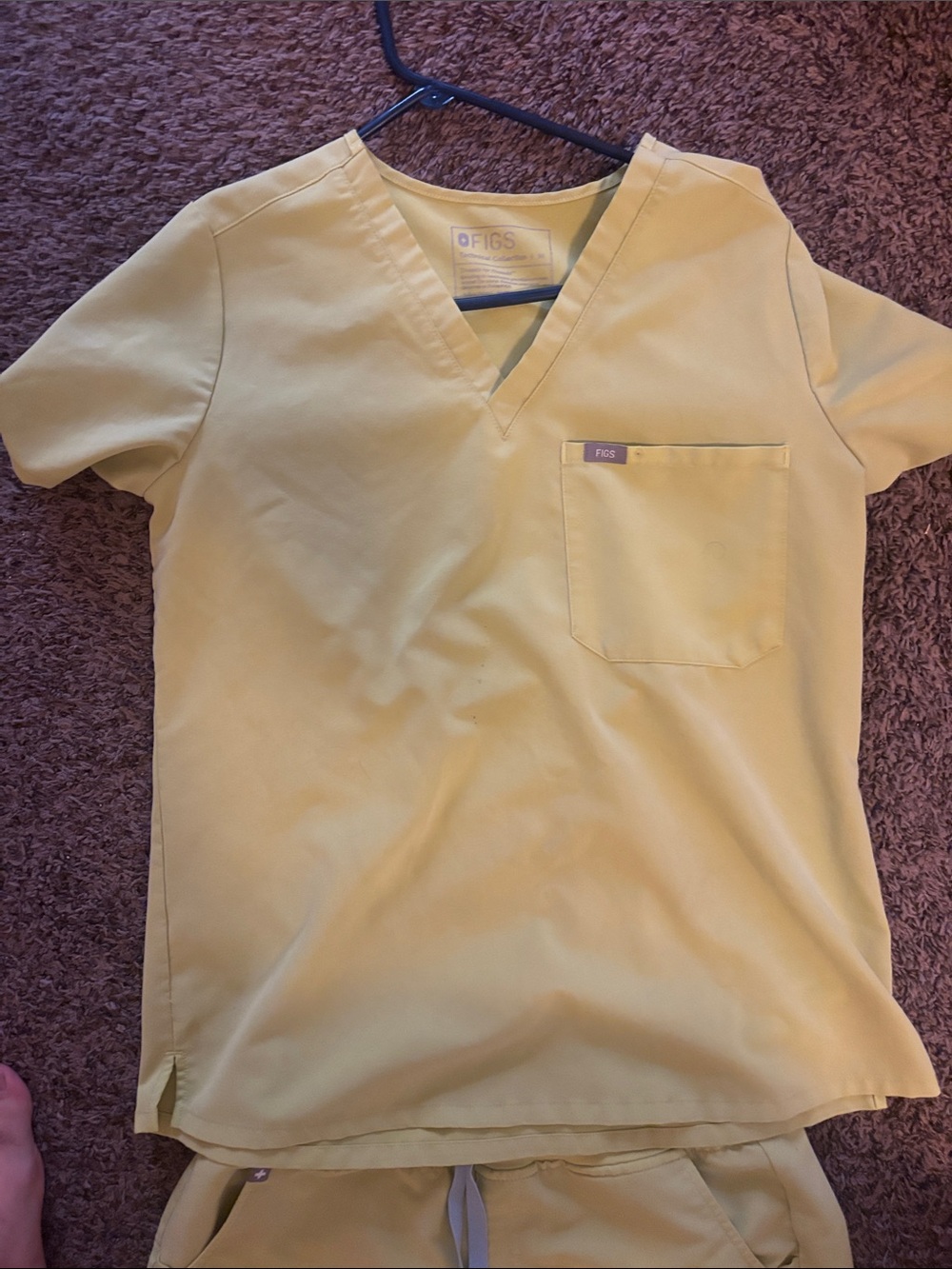 Figs Yellow V-Neck Scrub Top with matching pants included - Picture 2 of 5